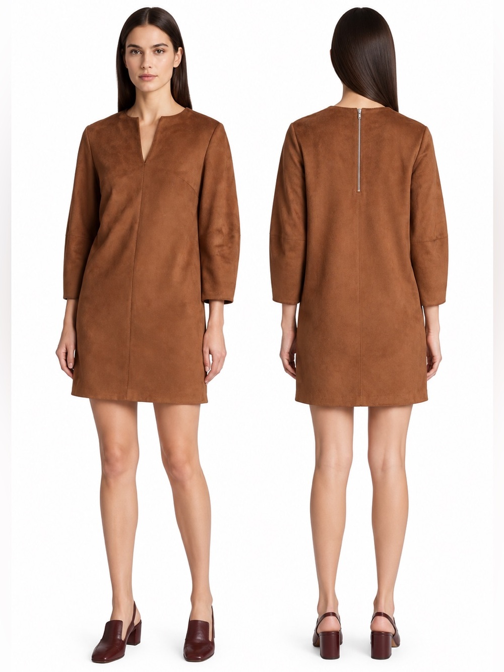 Tibi Ultrasuede Sculpted Sleeve Mini Dress Brown Size 6